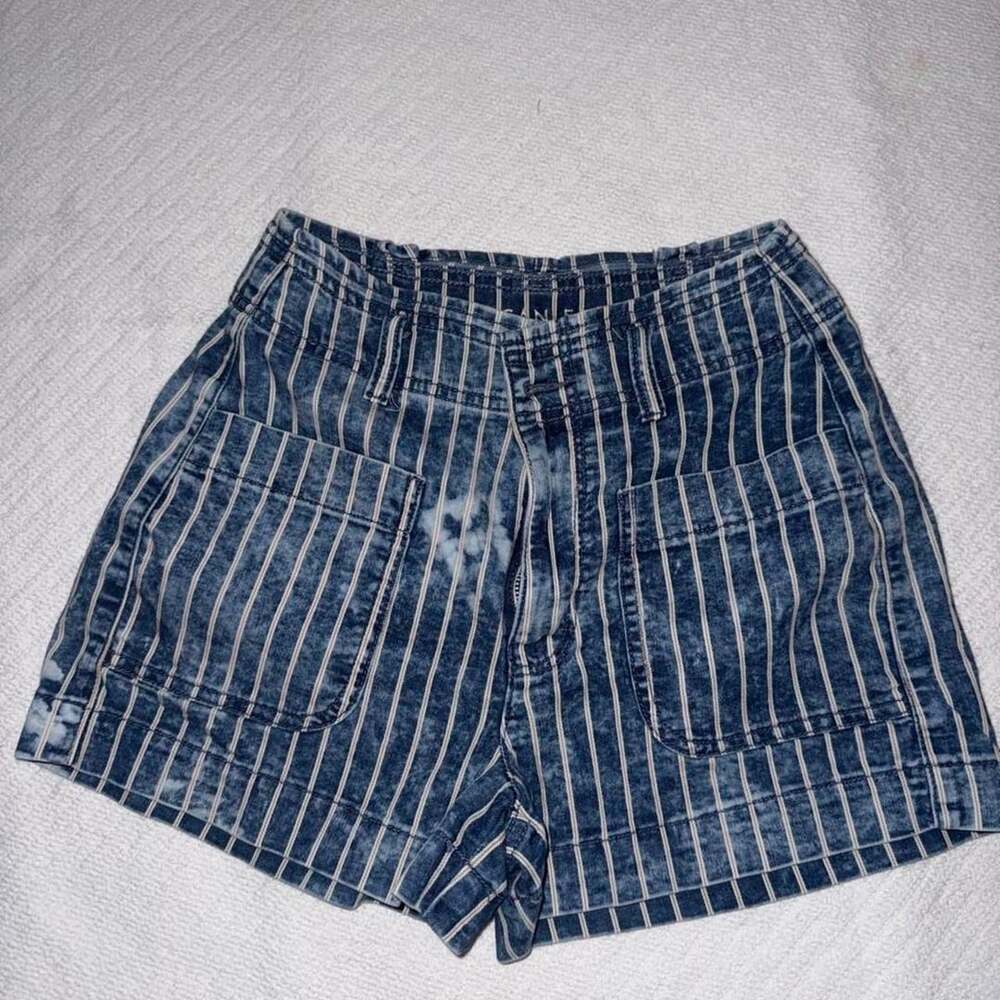 American Eagle Pinstripe Denim Utility Shorts Blue Washed